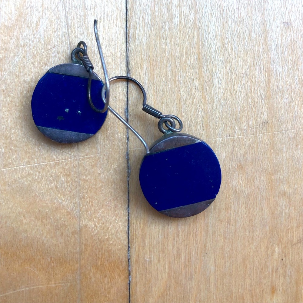 Painted Cobalt Blue Metal Disc Earrings